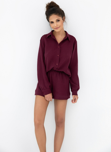 Női pizsama Elefántcsont Sensis burgundy- muszlin pamut, hosszú ujjú, gombos