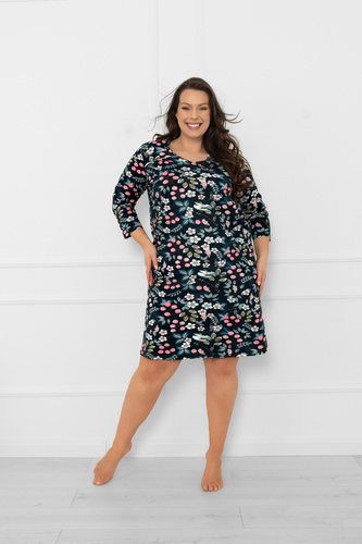 Női 3/4 ujjú pamut hálóing Lucja - virágmintás Olasz divat