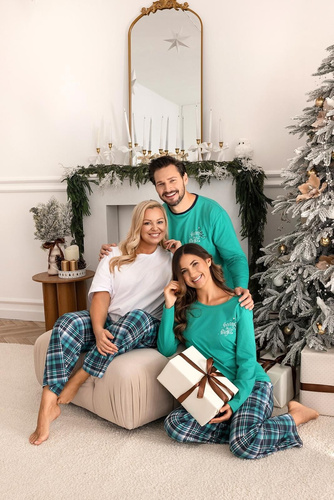 Női pizsama Regina 743 zöld - pamut, hosszúság. ujjas, nyomtatott, kockás nadrág