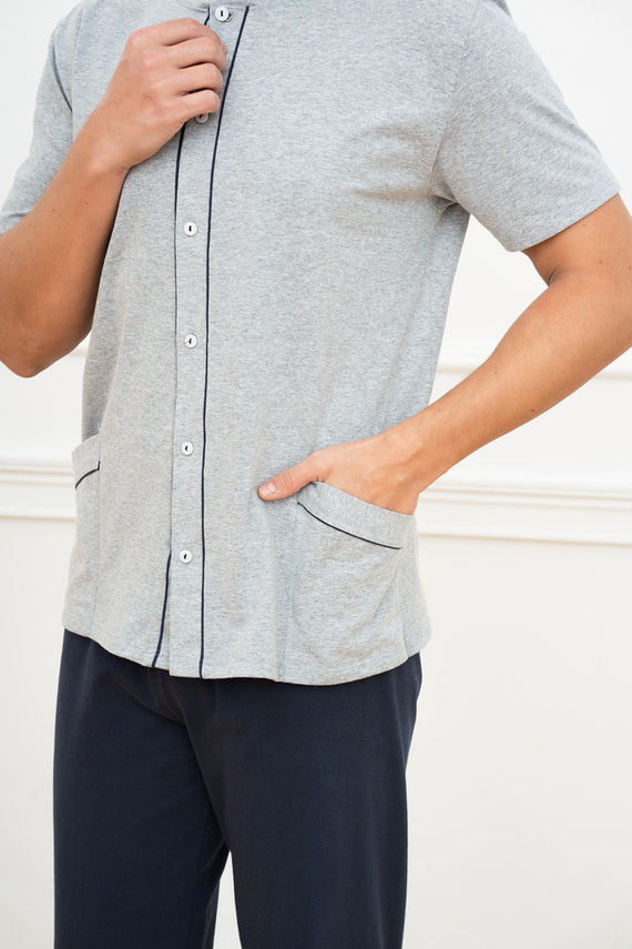 Alcest Férfi rövid ujjú pizsama, hosszú nadrág Olasz divat - tengerészkék