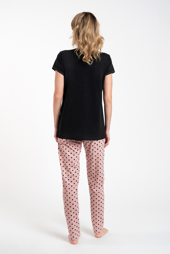 Buscato Női pizsama rövid ujjú, hosszú nadrág olasz divat fekete/print