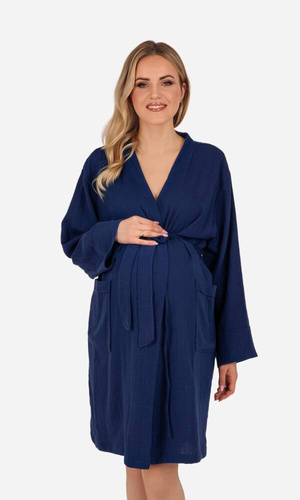 Mommy Szlafrok ciążowy muślinowy ByShelly - granatowy