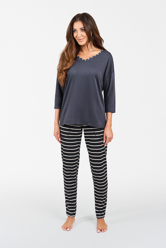 Betty Női pizsama 3/4 ujjú, hosszú nadrágos olasz divat - grafit/grafit nyomtatás