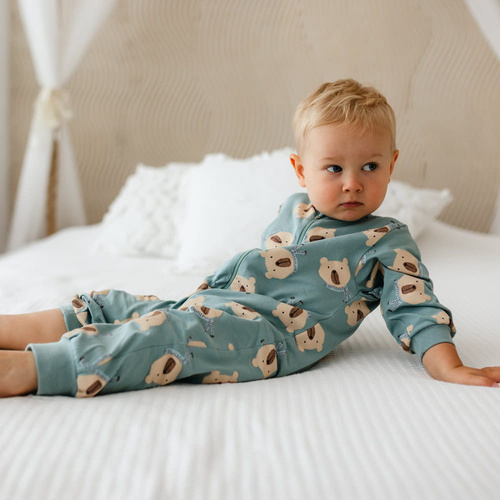 Beary Cool Eevi csecsemő pizsama - zsálya, pamut, láb nélküli, cipzárral zárható
