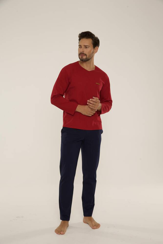 683 Kevin Forex Férfi pizsama - bordó - tengerészkék