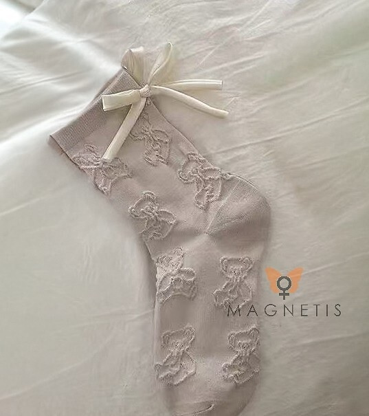 Magnetis női zokni CO5020 bézs - pamut, jacquard mackó motívummal