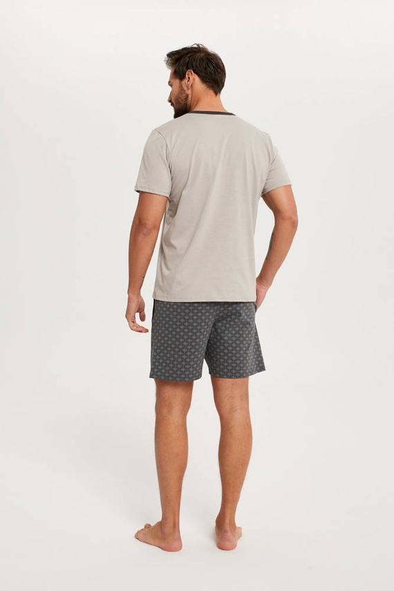 Abel Férfi rövid ujjú pizsama, rövidnadrág Olasz divat - bézs/print