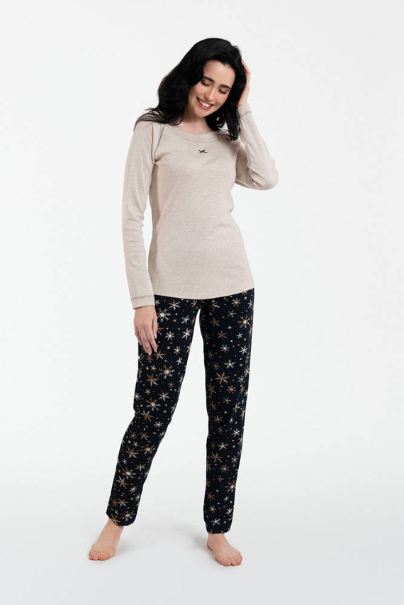 Denali női pizsama hosszú ujjú, hosszú nadrág olasz divat - bézs melange/print