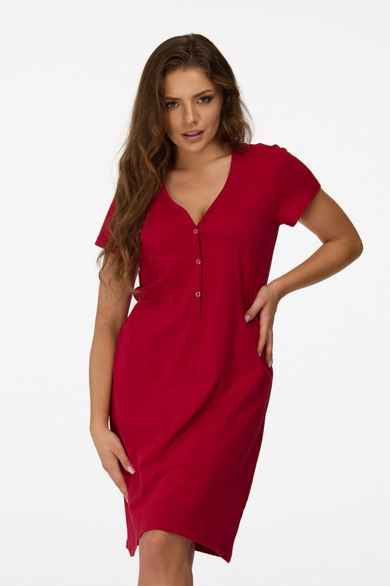 nincs. 18 Terhességi hálóing Senizo bordó - 100% pamut, rövid ujjú, szoptatáshoz gombolható