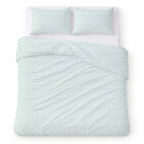 Pamut krepp ágyneműhuzat garnitúra légáteresztő könnyű kezelés white with green flowers