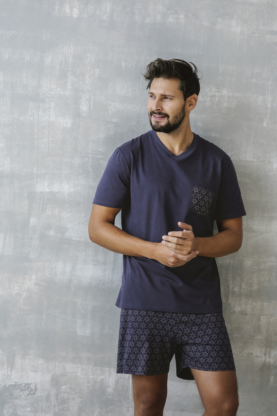 Diaz Férfi rövid ujjú pizsama, rövidnadrág Italian Fashion - tengerészkék/print