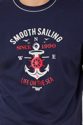 Port Férfi rövid ujjú pizsama, rövidnadrág Italian Fashion - tengerészkék