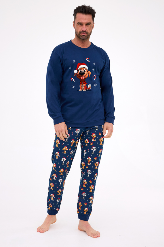 115/294 Dog Férfi Cornette pizsama - karácsonyi, sötétkék, pamut