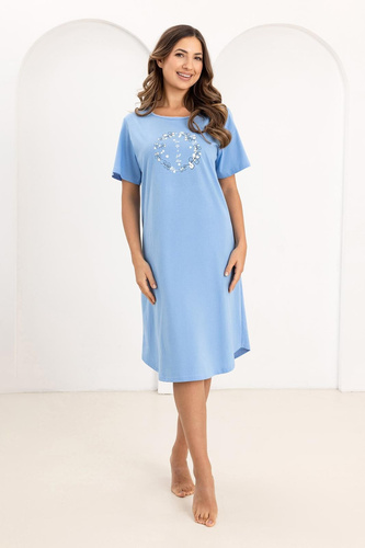 Regina 176 hálóing, pamut, rövid ujjú, kerek nyakú, nyomtatott - kék