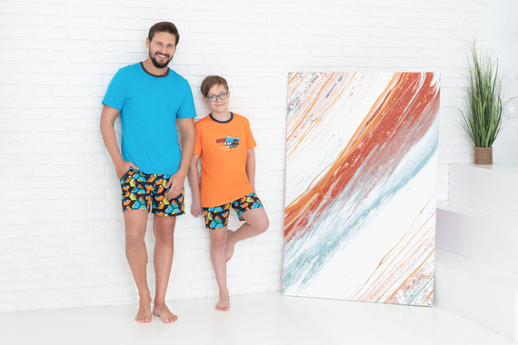 Comics Fiú rövid ujjú pizsama, nadrág Italian Fashion - narancs/print