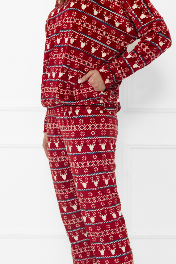 Női szett Navara - gyapjú szett karácsonyi mintás rénszarvasos olasz divat - bordó