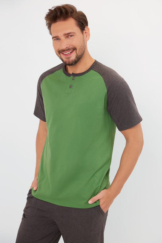 Alexander Férfi rövid ujjú pizsama, hosszú nadrág Olasz divat - zöld/c.melange