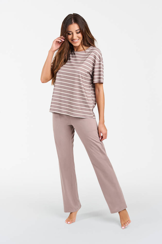 Betty Női rövid ujjú pizsama, hosszú nadrág Olasz divat - cappuccino/print cappuccino