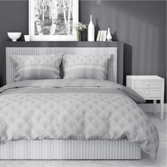 4924 A Home Satin Pościel satynowa liście Detexpol szary