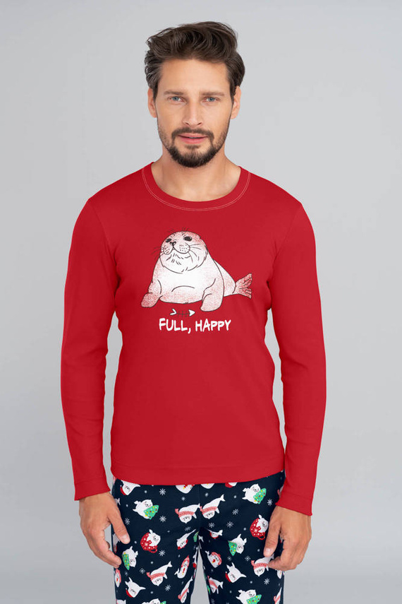 Elder Pizsamák Férfi hosszú ujjú, hosszú nadrág olasz divat- piros/print tengerészkék