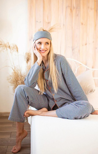 Női pizsama LNS 429 Key peplite - pamut, hosszú ujjú, gombos, gombos