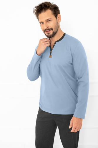 Julius férfi pizsama Italian Fashion steel - pamut, pulóver, gombos ing