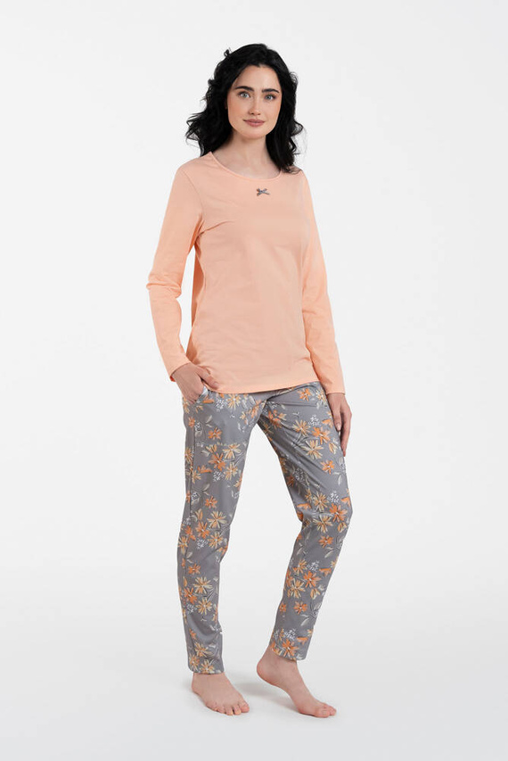 Kasali Női hosszú ujjú pizsama és nadrág Italian Fashion - lazac/print