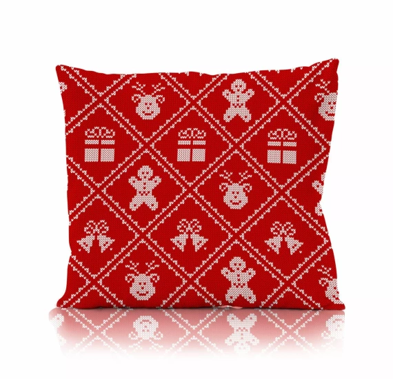 Holly Jolly Faro karácsonyi díszpárnahuzat - mikroszálas, piros, karácsonyi pulóver mintával