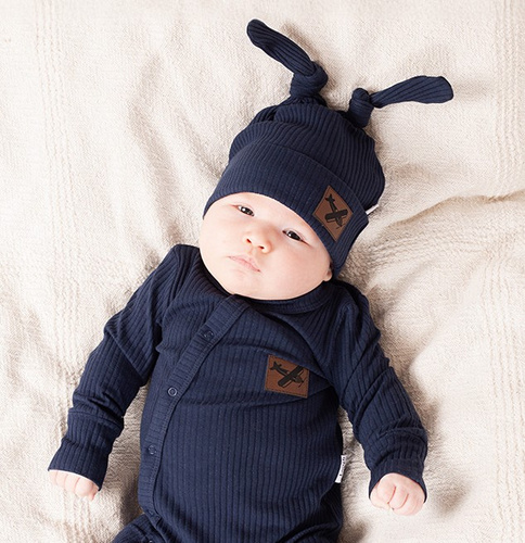 219055 Willy bébisapka Nicol - pamut, sötétkék, dupla csomókkal