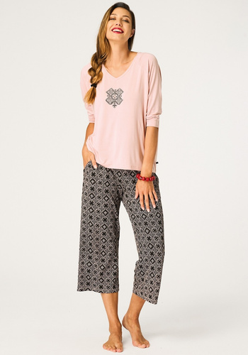 Key LNS 731 női pizsama barack viszkóz 3/4 ujj és nadrág