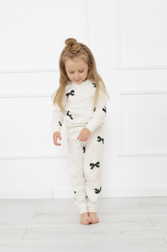 Figaro lány pizsama - ekrü, pamut, hosszú ujjú és nadrágos Olasz divat