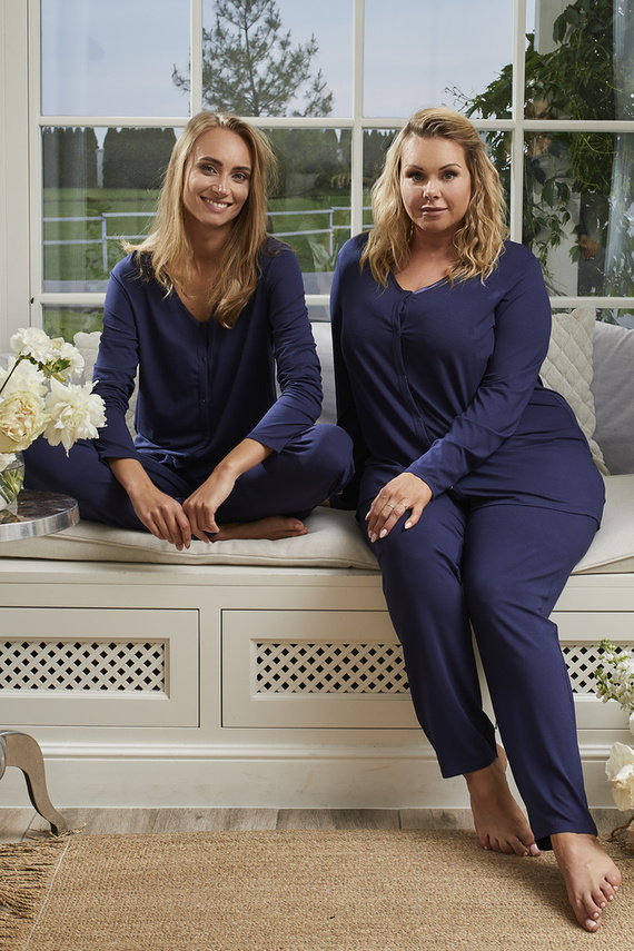 Song Női pizsama hosszú ujjú, hosszú nadrágos olasz divat - tengerészkék