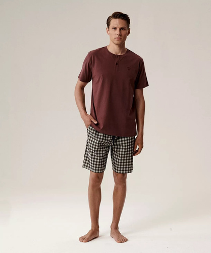 Férfi pizsama NMP-397 - szürke bor pamut, rövid ujjú, könnyű és kényelmes nyárra