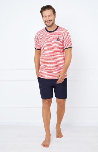 Flota Férfi rövid ujjú pizsama, rövidnadrág Italian Fashion - print piros/kék