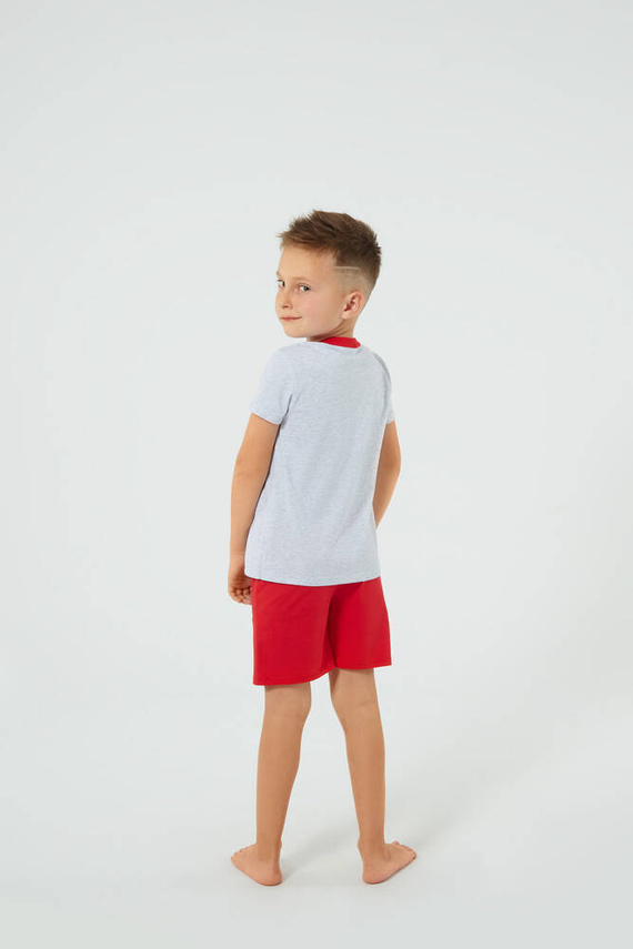 Junak pizsama fiúknak rövid ujjú, rövidnadrágos olasz divat - j.melange/piros