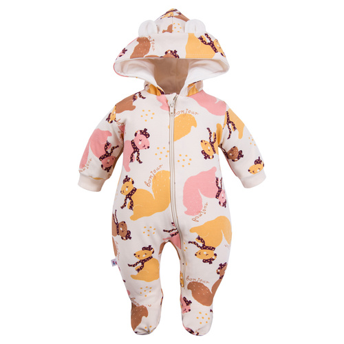 Fluffy Tails Eevi gyermek tréningruha - ekrü, lábakkal és kapucnival, őszi mintával