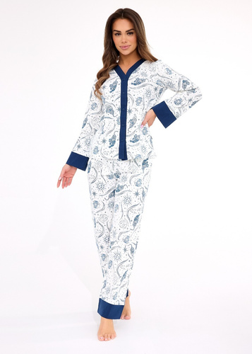 Női pizsama 514/443 Amber CORNETTE - pamut, hosszú ujjú, gombos, hosszú ujjú