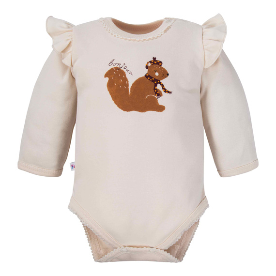 Fluffy Tails Eevi bébi bodysuit - ekrü, hosszú ujjú, vállfodrokkal