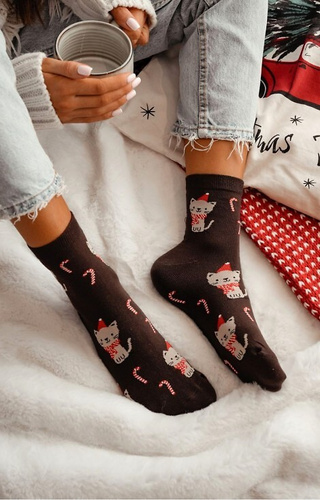 1283-037 Kitten női zokni Milena barna ünnepi, színes, pamut, pamut