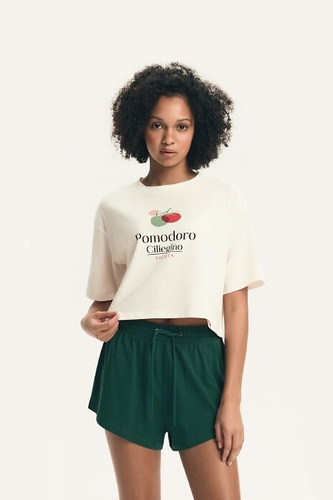 Henderson női pizsama 43724 Dessie zöld, pamut, rövid ujjú, paradicsomos mintával