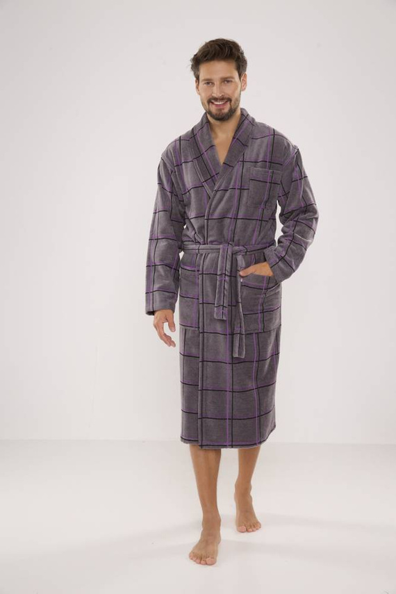 803 / 819 Twin Forex férfi frottír háziköntös - szürke, lila kockás (szürke kockás)