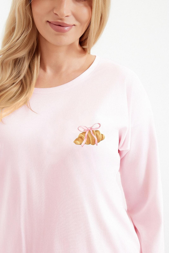 Női pizsama Taro Tori 3510 rózsaszín pamut, croissant mintás, hosszú, 7/8-os lábakkal