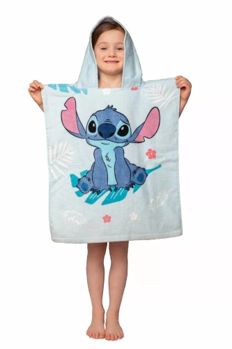 Jf24 Lilo and Stitch baba poncsó Kék Disney kapucnis törölköző medencéhez, strandra, fürdőbe Jerry Fabrics