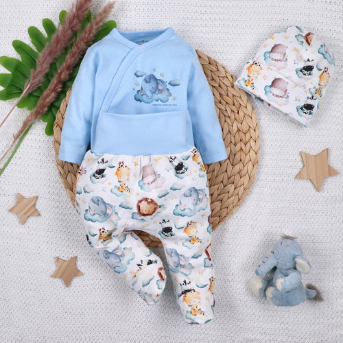 ABN-5603 Nini Little Dreamers borítékos bodysuit bio pamutból csecsemőknek kék - nikkelmentes rögzítőelemek, 100% biztonság