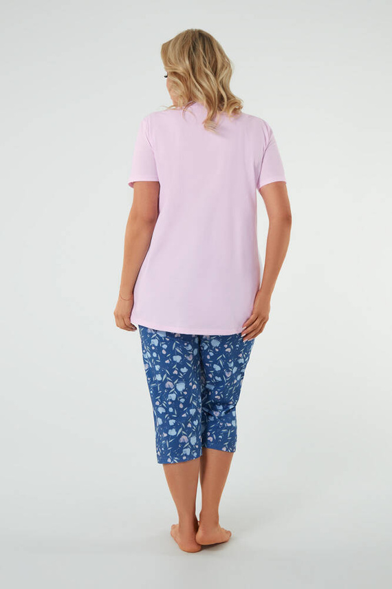 Hölgy pizsama rövid ujjú, 3/4 nadrág olasz divat rózsaszín/print