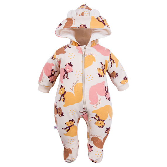 Fluffy Tails Eevi gyermek tréningruha - ekrü, lábakkal és kapucnival, őszi mintával
