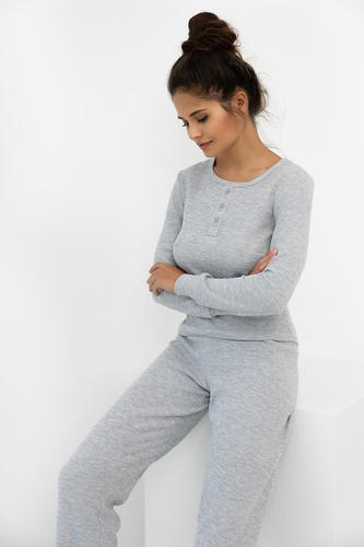 Jade Sensis női pizsama - szürke, pamut, hosszú ujjú, hosszú nadrággal