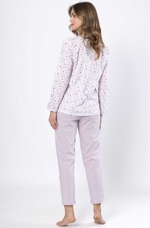 Leveza Danuta női pizsama 1637 lila - pamut, hosszú ujjú, gombos, hosszú ujjú, gombos