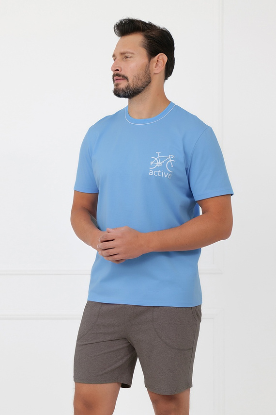 Férfi Devon Italian Fashion pamut pizsama rövid ujjú melange
