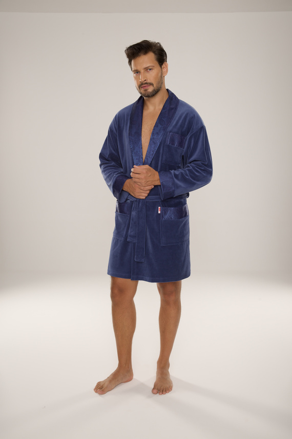 866 Noble Férfi De Lafense velúr fürdőköpeny - rövid, elegáns, pamut - denim